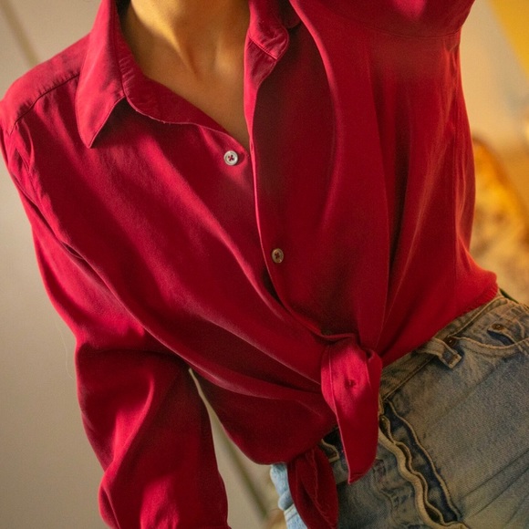 Vintage Red Silk Blouse 100% Silk Small - Picture 3 of 4